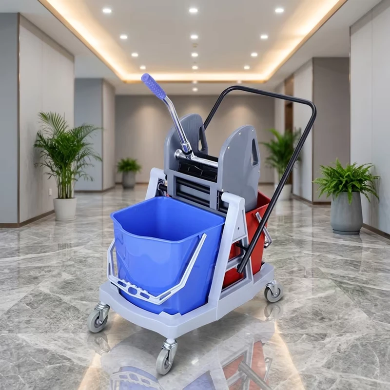 EASTON OEM Available Hotel Strong Plastic Double Bucket Laundry Housekeeping Trolley Cleaning Cart Practical