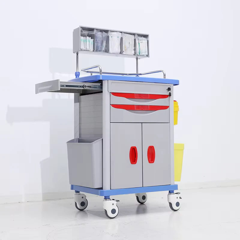 EM ET103 Medical Emergency Hospital Treatment Trolley With Drawers and Trash Can Medication Crash Cart Medicine Trolley