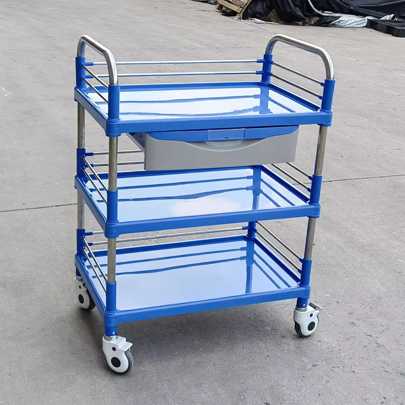 EM ET130 Hospital Steel Plastic Cart Medical Drug Trolley