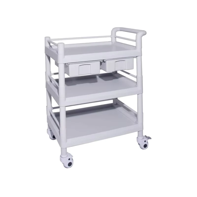 EM UT016 Plastic Hospital Instrument Trolley Medical Delivery Cart with Three Layers
