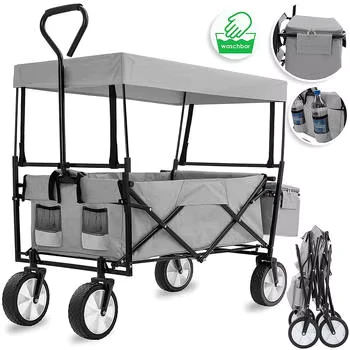 Easy Assemble Four Wheel Roll Container Folding Wagon Camping Fishing 150 Lbs Shopping Cart Garden Utility Outdoor Canopy Tools