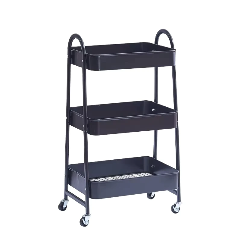 Easy Assembly Movable Metal 3 Tier Eco Friendly Storage Cart Wheels Living Room Bathroom Kitchen Modern Design Storage Baskets