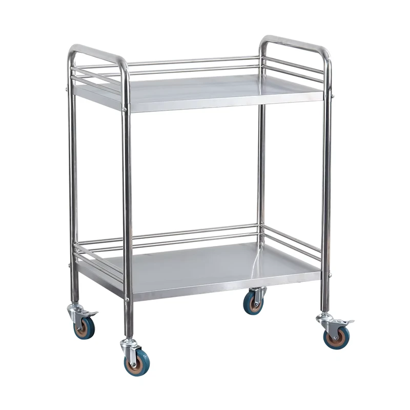 Easy Clean Fully Knock Down 2 Tier No Drawers Disassemble Stainless Steel Hospital Trolley with Silent Wheels