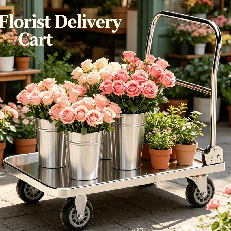 Easy Clean Stainless Steel Foldable Flat Trolley Self Lock Folding Handrail Silent Brake Wheels for Catering Laundry