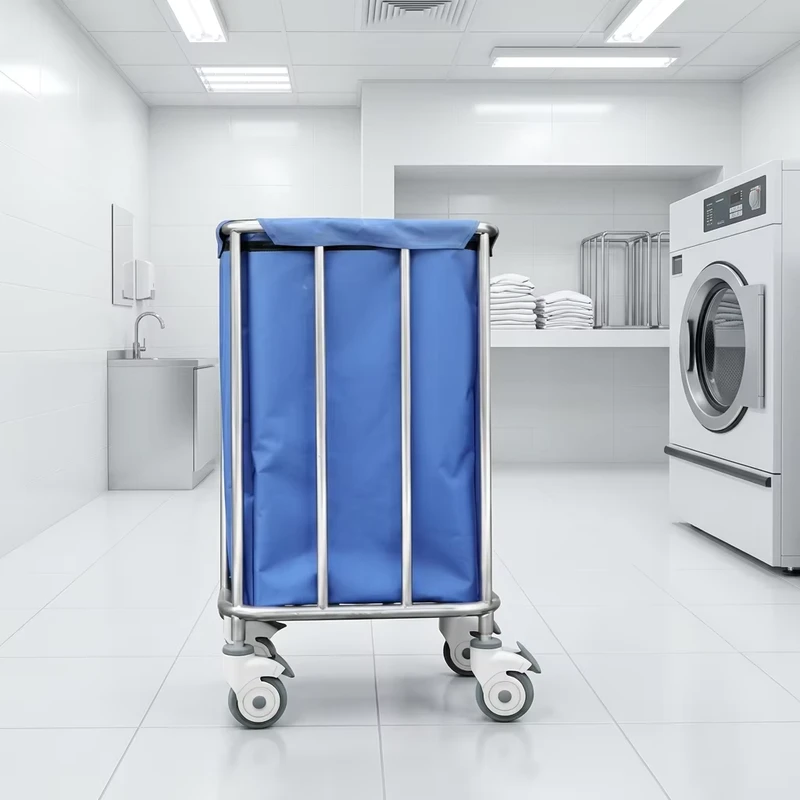 Easy Clean Stainless Steel Hospital Dirty Bag Linen Trolley Nursing Cart