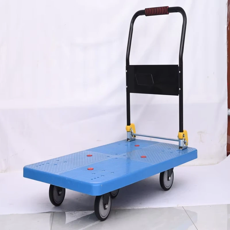 Easy Folding Enclosed Manual Trolley Cart 200kg/400kg/600kg Four Wheel Plastic OEM Hand Cart for Cargo Transportation