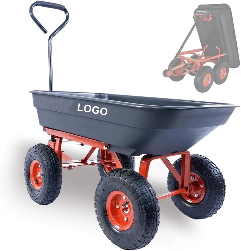 Easy Moving Cargo Truck Steel Frame Wheelbarrow Four Wheel Roll Container Utility Trailer Garden Dump Cart Home & Shopping Use