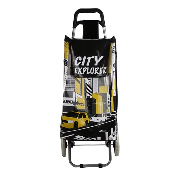Eco Friendly Reusable 2 Wheel PVC Trolley Cart Custom Logo Shopping Trolley with Durable Supermarket Travel Bags