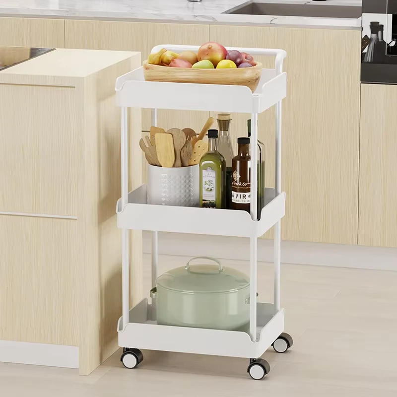 Eco friendly Plastic Utility Cart Rolling Storage Holders Rack 3 Tier Storage Trolley for Kitchen Bathroom Office