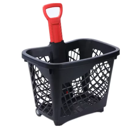 Eco friendly Rolling PP Plastic With Wheels for Supermarket Shopping Trolley Basket