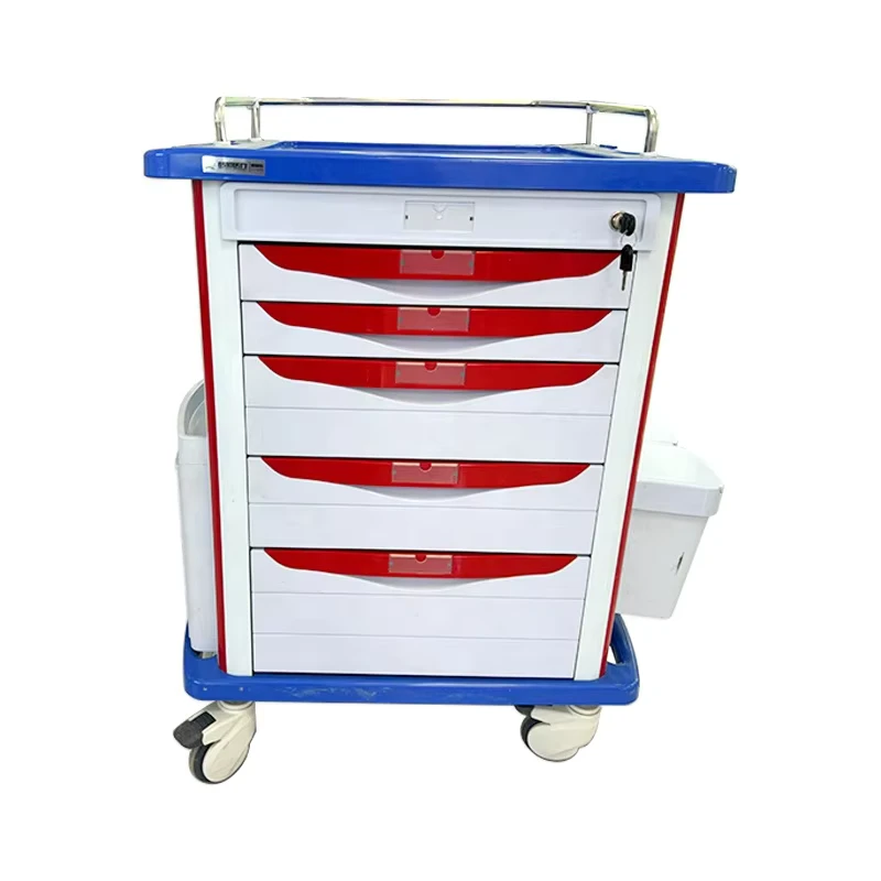 Economic Hospital Furniture Multi-function ABS Plastic Patient Emergency Trolley Medical Emergency Cart