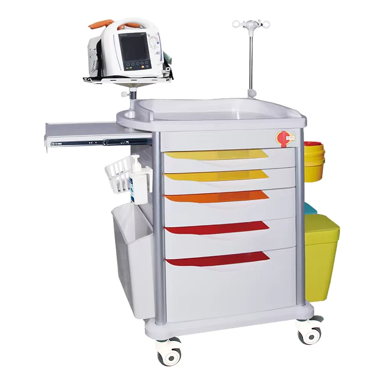 Efficient Storage Modern Plastic Hospital Emergency Crash Cart Trolley Emergency Trolley