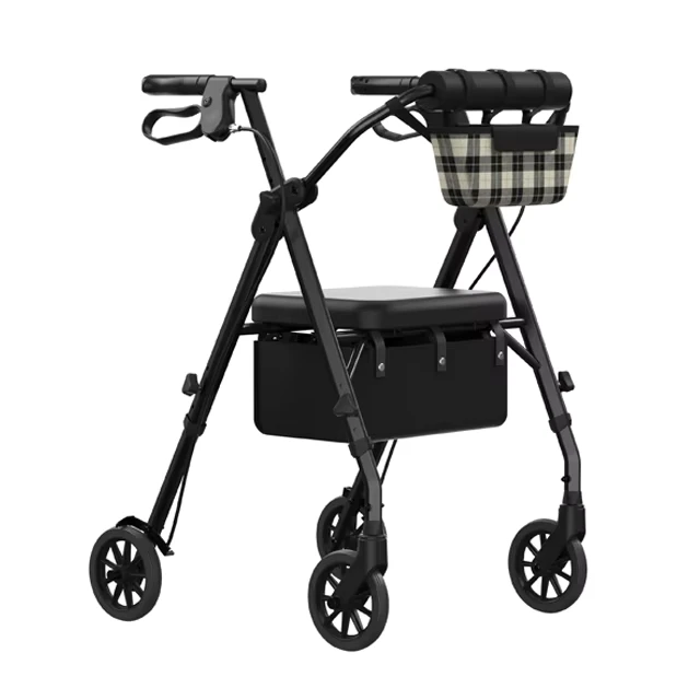 Elderly Assisted Shopping Trolley With Seat Foldable Lightweight Grocery Hand Cart Mobility Aid
