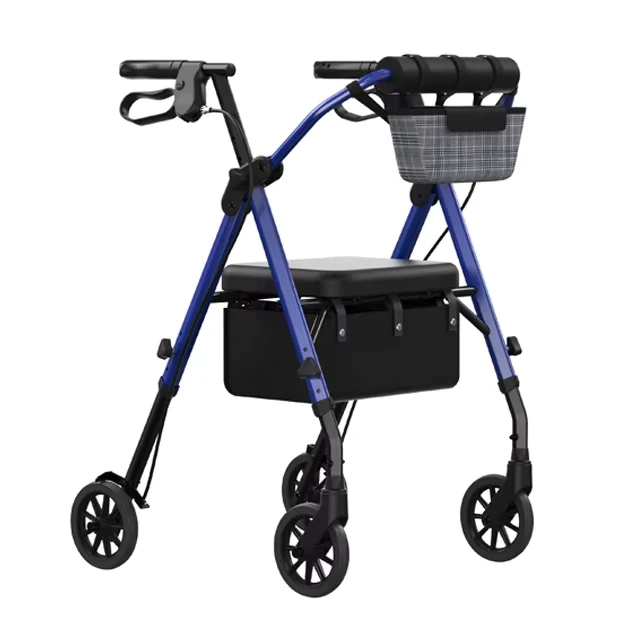 Elderly Assisted Shopping Trolley With Seat Foldable Lightweight Grocery Mobility Aid Hand Cart OEM