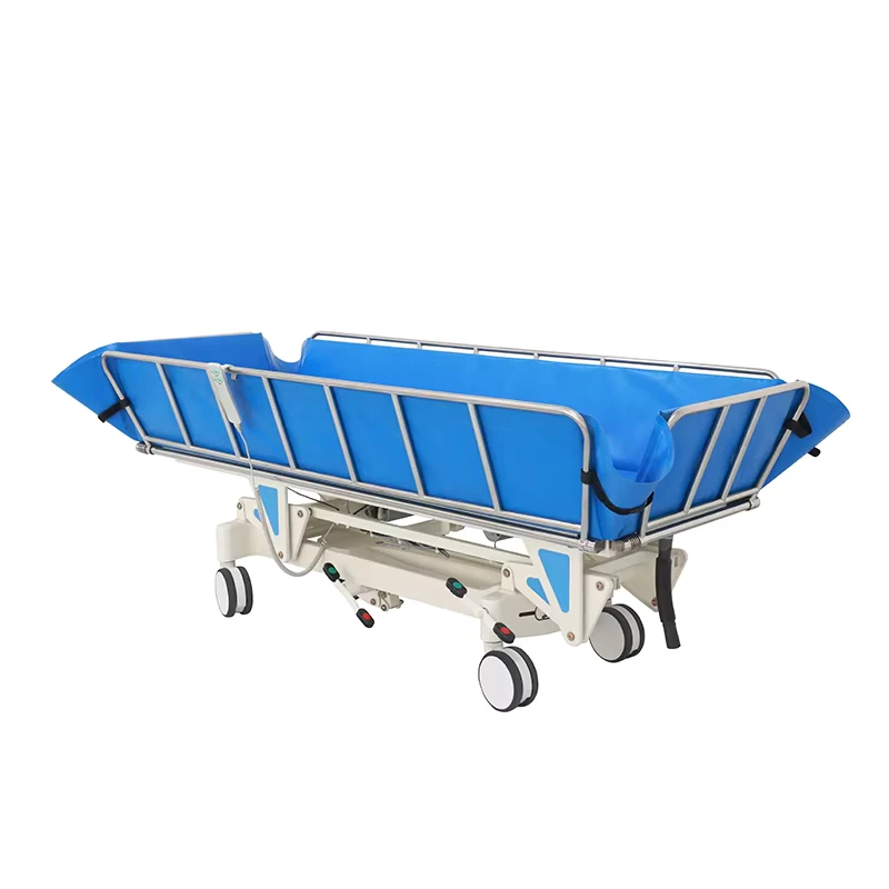 Electric 304 Stainless Steel Medical Shower Bed for Disabled Patient Hospital Bathing Trolley with Remote and Directional Wheel
