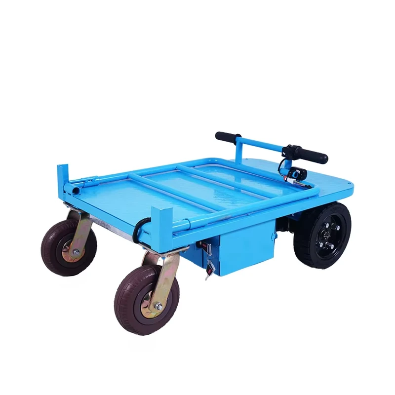 Electric 4 Wheel Folding Trolley Hand Cart Platform Warehouse Use Flatbed Trolley Material Handling Features for Tools