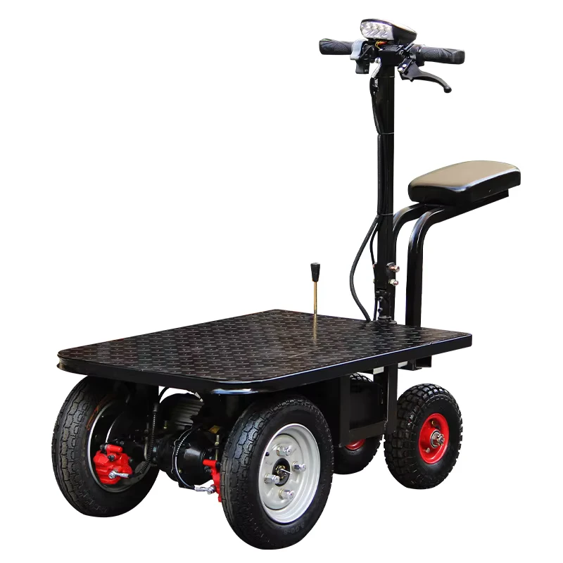 Electric 4 Wheel Multi Functional Metal Trolley Cart with Seat Riding Cart Material Handling Transport Hand Cart