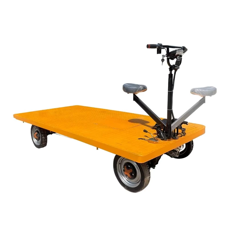Electric 4-Wheel Platform Cart with Swivel Seat Forward/Reverse Ride-On Warehouse Construction Transport Heavy-Duty Cargo Cart