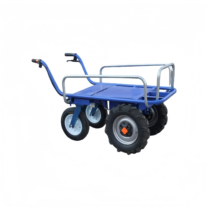 Electric-Assist Four-Wheel Steel Transfer Trolley 500kg Slope Climbing Stair Ascending Yard Garden Utility Pallet Cart Foldable