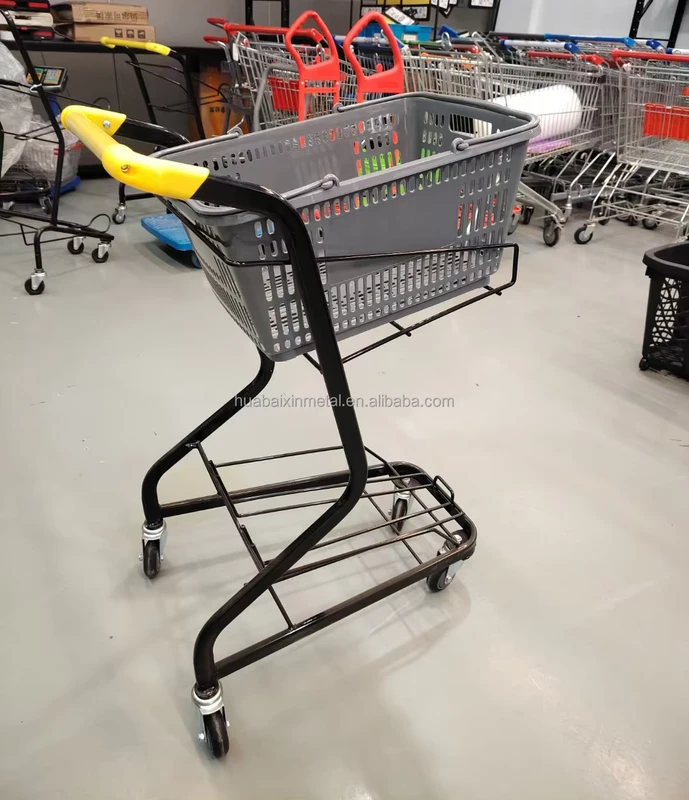 Electric Chrome Double Deck Supermarket Shopping Cart Convenience Store Metal Trolley for Mall Use