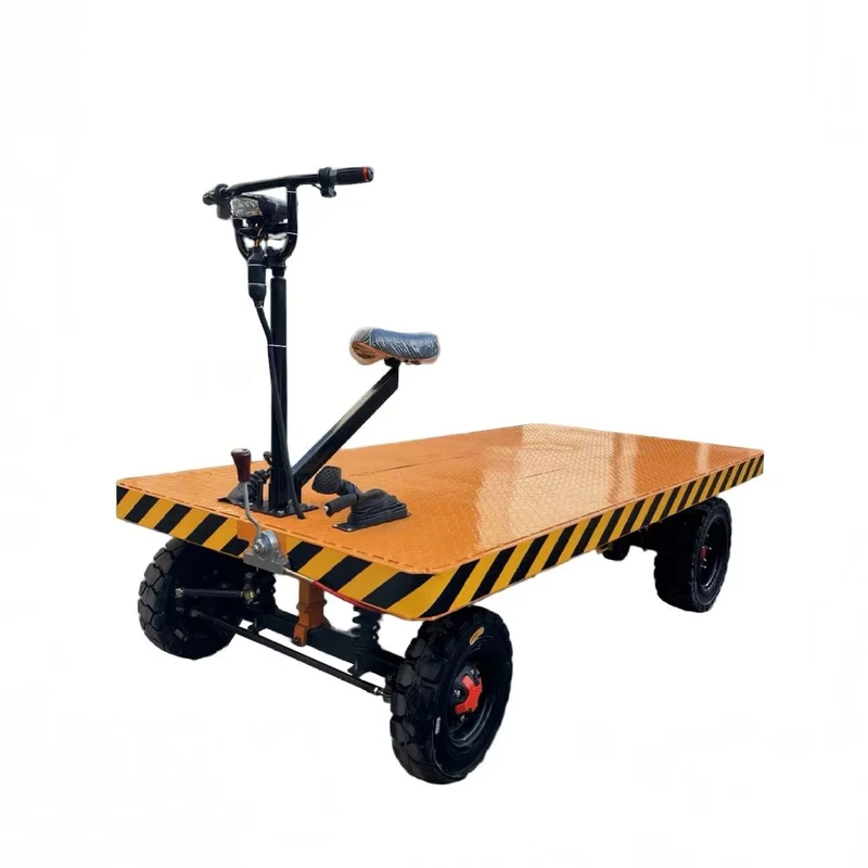 Electric Flatbed Truck 4 Wheel Hand Truck Forward Reverse Ride On Warehouse Construction Site Transport Heavy Duty Cargo Cart