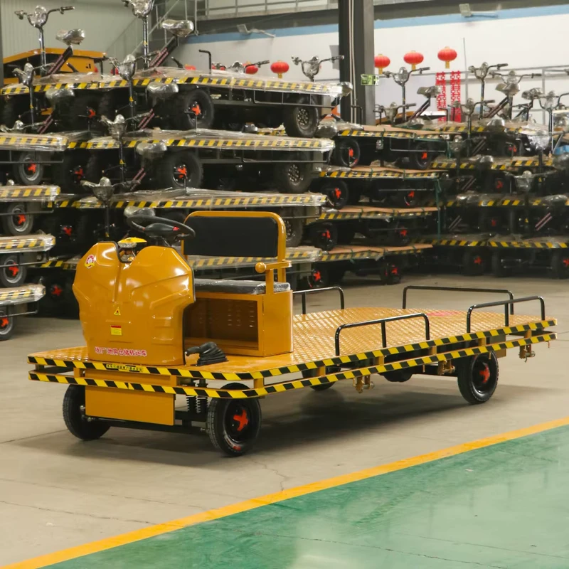 Electric Flatbed Warehouse Pull Truck Four-wheel Transporter Trolley Logistics Pull Truck Heavy King Trolley Customization
