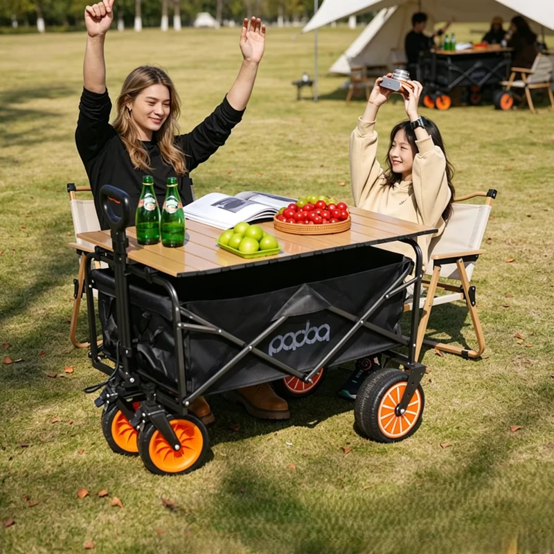 Electric Foldable Camping Wagon with Four Wheel Steel Construction for Heavy Equipment Transport and Shopping