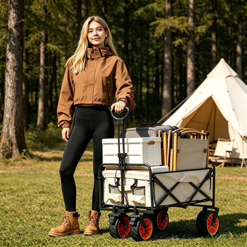 Electric Folding Wagon Cart Power Assist Collapsible Trolley for Camping Picnic Garden Shopping & Moving