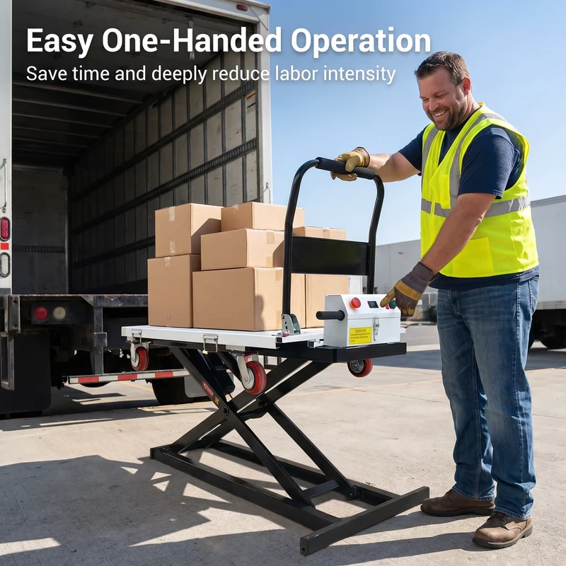 Electric Hydraulic Lift Table Trolley Scissor Lifting Goods Cart Four Wheel 200 300kg Capacity