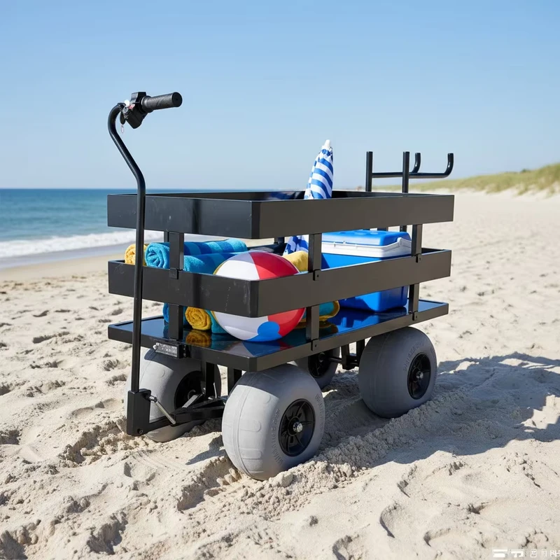 Electric Motorized Multi Terrain Beach Cart 4 Wheels Platform Cart Aluminium Alloy Heavy Duty Outdoor Beach Wagon
