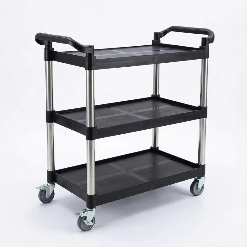 Electric Plastic 3 Shelves Rolling Utility Cart for Food Service in Restaurants Hotels