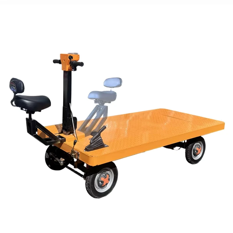 Electric Platform 4 Wheel Hand Cart with Seat Rotate 360° Warehouse Construction Site Transport Heavy Duty Cargo Cart