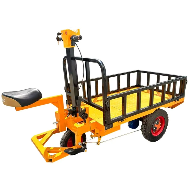 Electric Platform Hand Trolley Heavy Duty Iron Cart with Three Wheel Flatbed Cargo Ride OEM Electric Flatbed Trolley