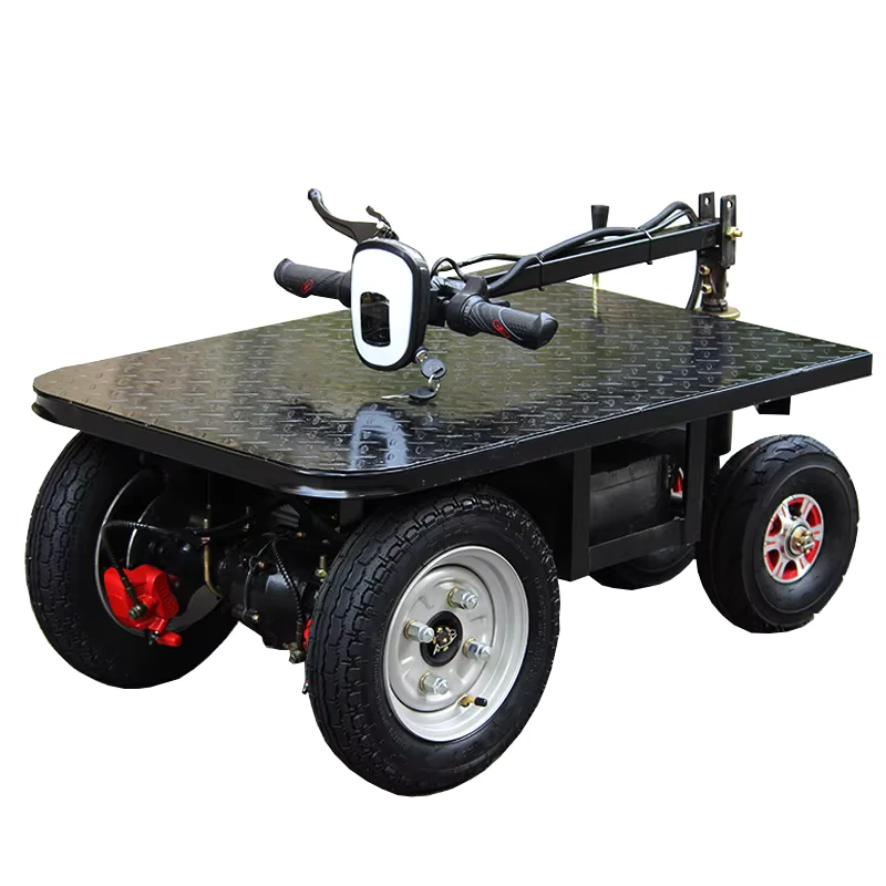 Electric Platform Trolley Cart With Foldable Handlebar Warehouse Portable Hand Trolley Flatbed Cargo Electric Platform Trolley