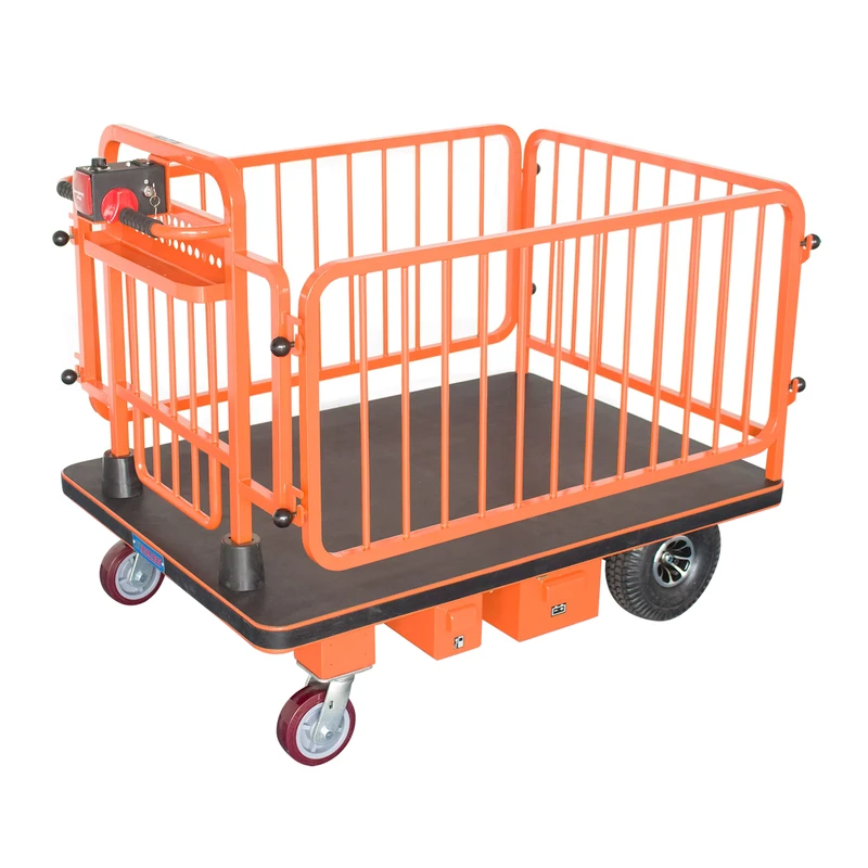 Electric Platform Trolley with Railing Hand Carts Trolleys for Material Handling and Transportation