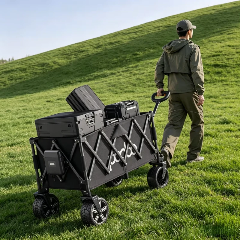 Electric Power Assist Folding Camping Cart 180L Large Volume Easy Climbing Heavy Duty Utility Wagon With Optional Table