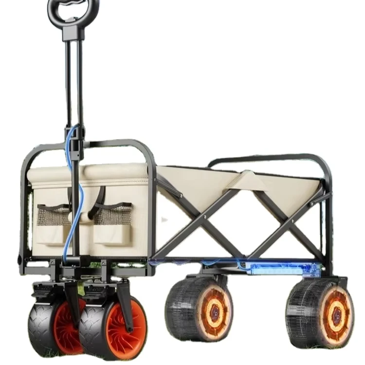 Electric Power Foldable Collapsible Utility Wagon Outdoor Picnic Beach Camping Wagon Cart Trolley Shopping Garden Trail