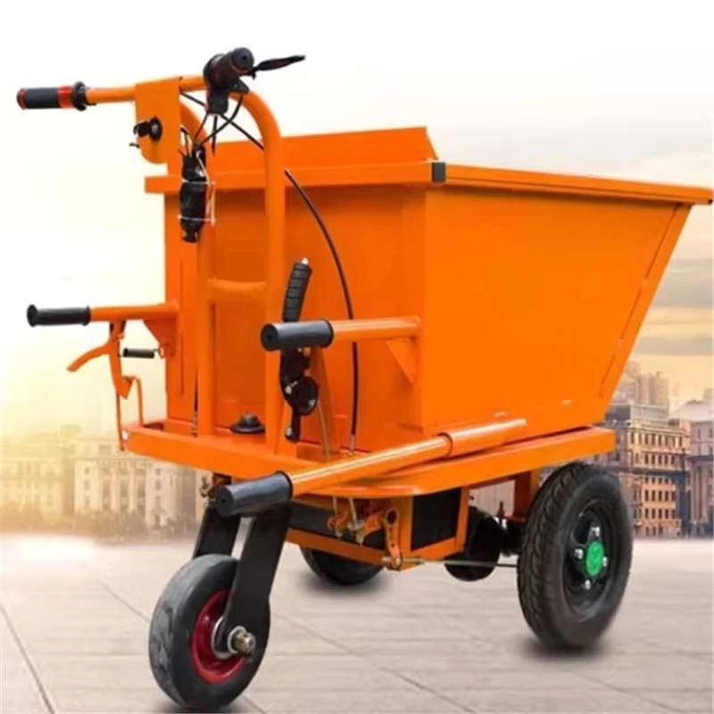 Electric Three Wheeled Hand Pushed Cart Electric Hopper Truck for Sand Materials Goods Dump Inclined Bucket for Construction