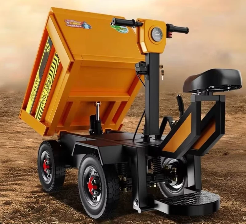 Electric Three-Wheeled Hand-Pushed Cart Electric Hopper Truck for Sand Materials Goods Dump Inclined Bucket for Construction