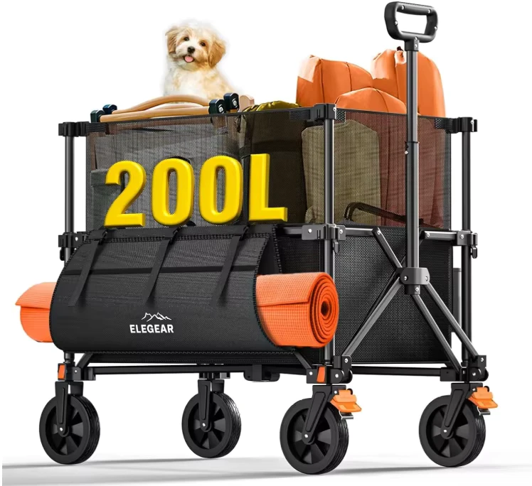 Elegear Festival Trolley Cart 200L Large Capacity Folding Wagon Retractable Height Camping Trolley