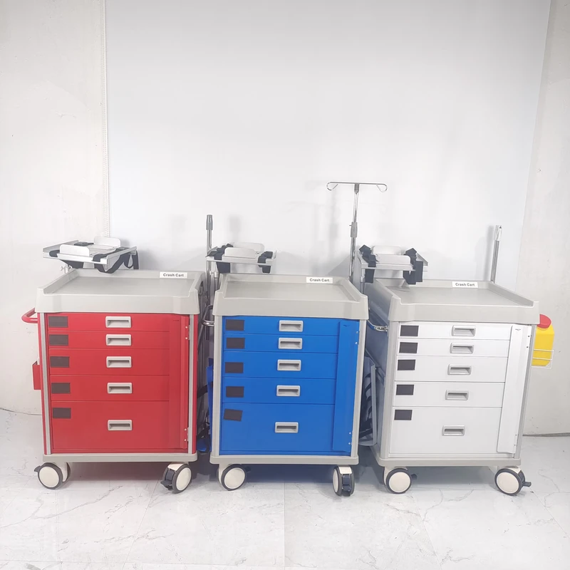 Emergency Crash Cart Resuscitation Trolley ICU Emergency Procedure Cart with AED Mount & Drawers for Hospital ICU