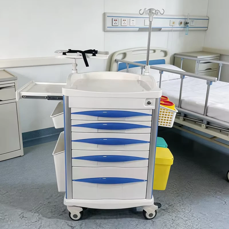 Emergency Crash Trolley with Drawers IV Pole for CPR Defibrillator Shelf Natural Flow Amplifier Design