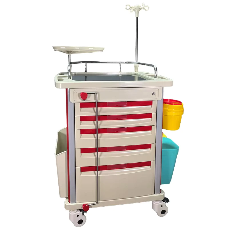Emergency Infusion Medical Trolley Hospital Cart Drawer Plastic Aluminium Alloy Upright Column Mute Caster Wheels