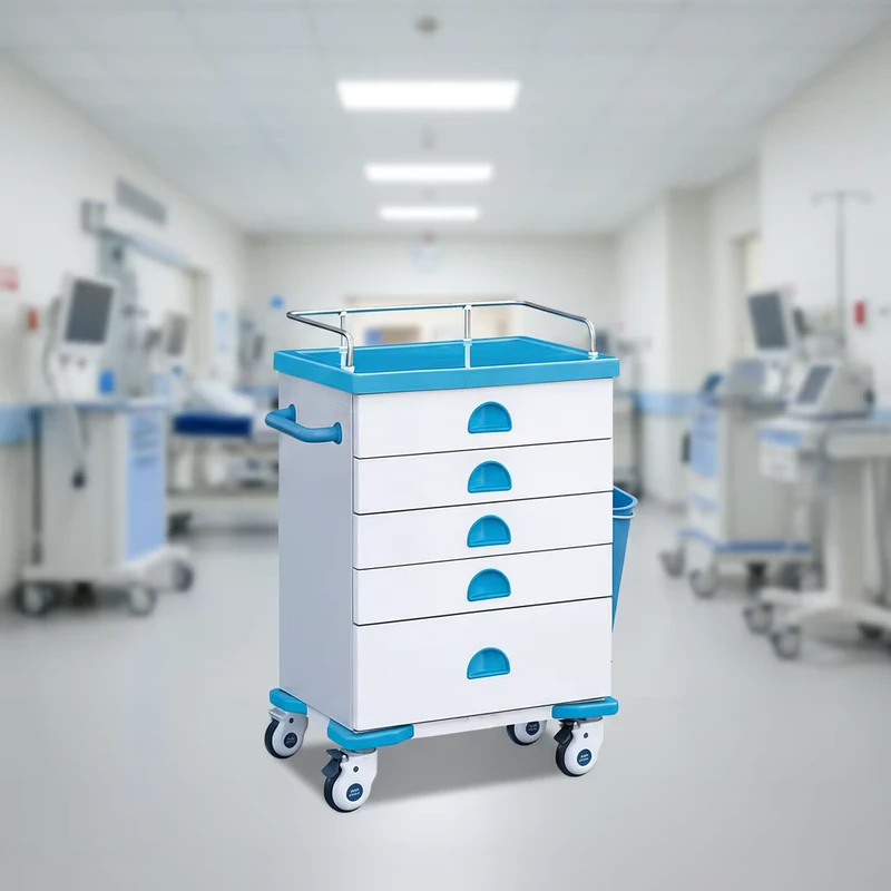 Emergency Trolley Medical Trolley Hospital Emergency Trolley with Drawers ABS Crash Cart for ICU Medical Equipment