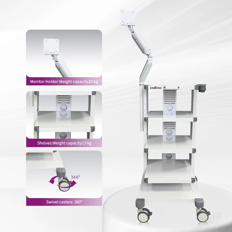 Endoscope Medical Equipment Cart with Silent Wheels Rotatable Monitor and Adjustable Multi Layer for Durable Use