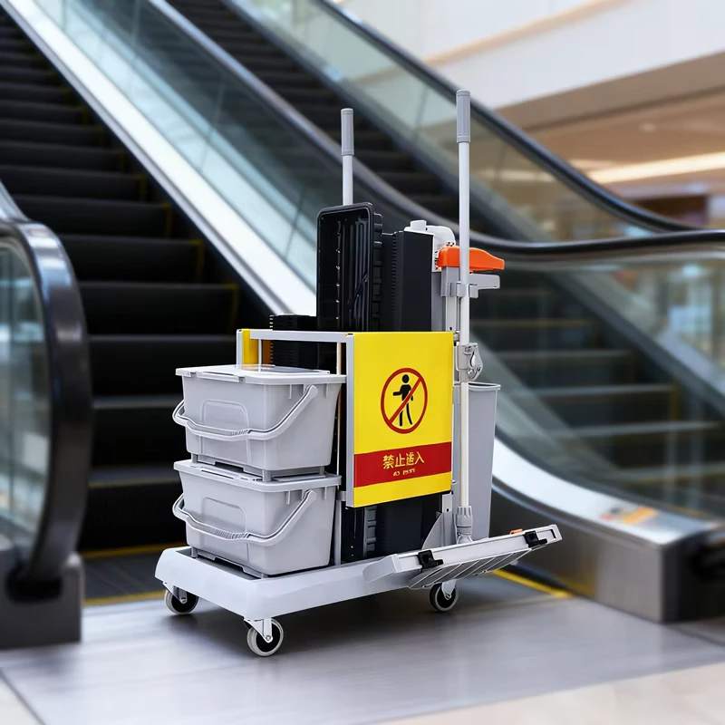 Escalator Daily Maintenance System with Tools PP Plastic Janitorial Trolley Cart for Airport Escalator Cleaning
