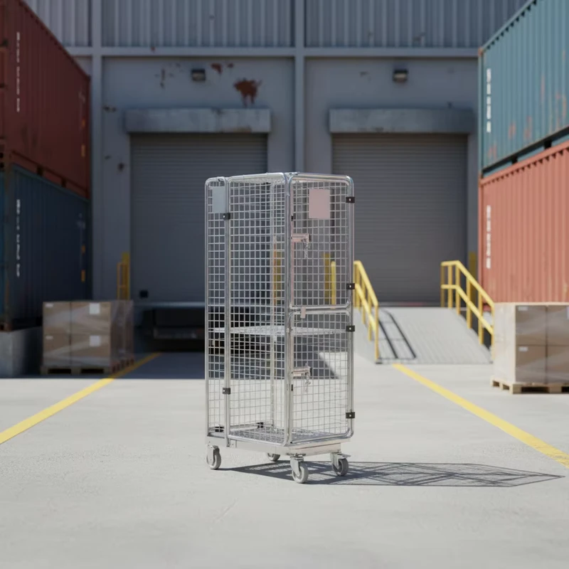 Euro Mesh Steel Wire Roll Cage Trolley Powder Coated Space Saving Material Handling Container Manufacturer with Low Price