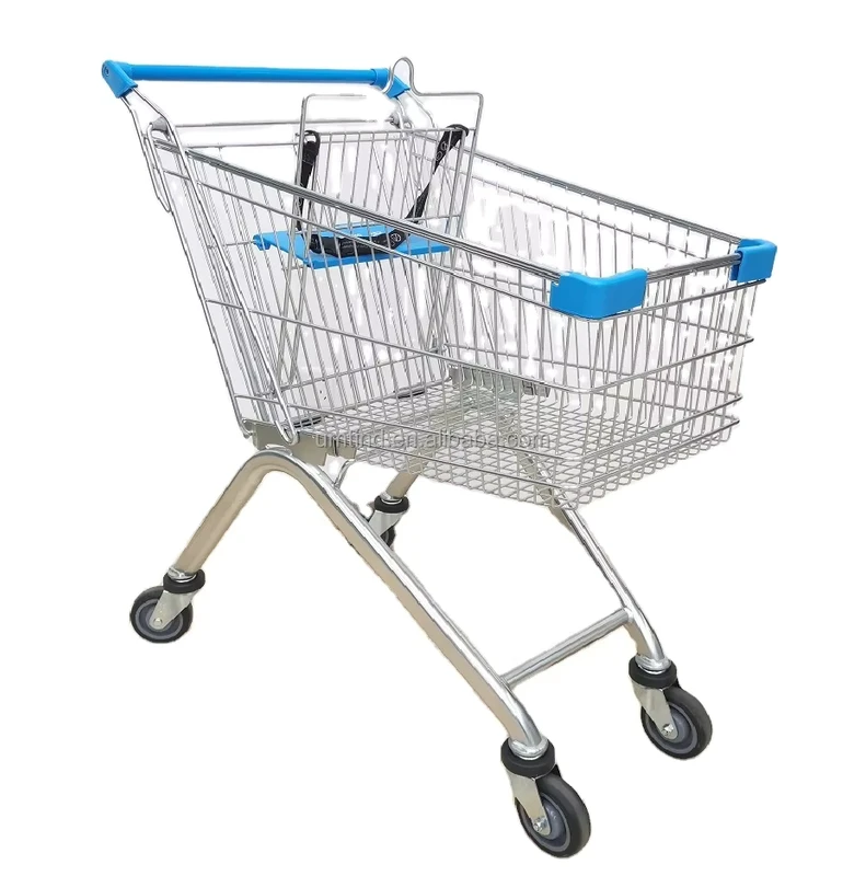 Euro Style 80L Supermarket Shopping Trolley Cart with Zinc Plated Mesh Structure and Baby Seats