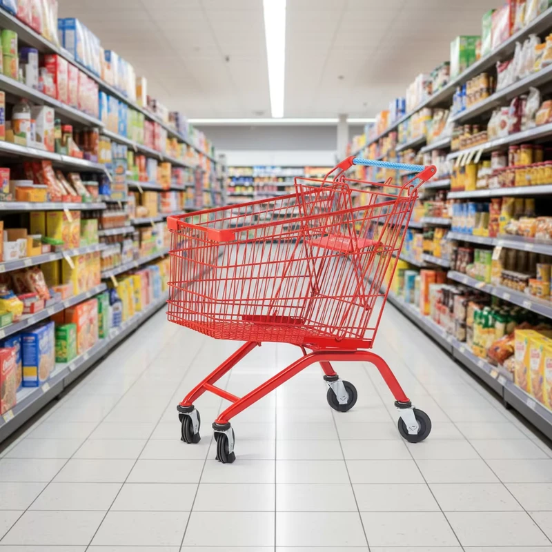 European Style 130L Mesh Folding Hand Push Shopping Cart with 5” PU Wheels for Convenience Store & Supermarket Use