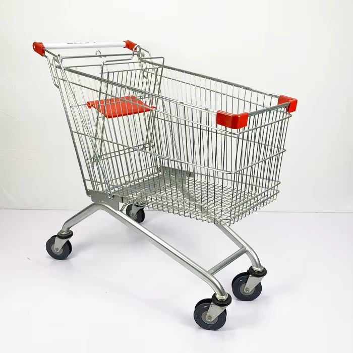 European Style 150L Hand Push Metal Store Supermarket Shopping Cart Trolley with Child Seat